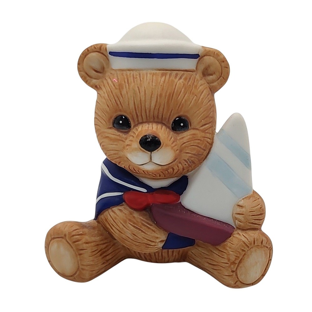 Vintage Homco Teddy Bear Figurine Playtime Sailor Boy Holding Boat Nautical 1417